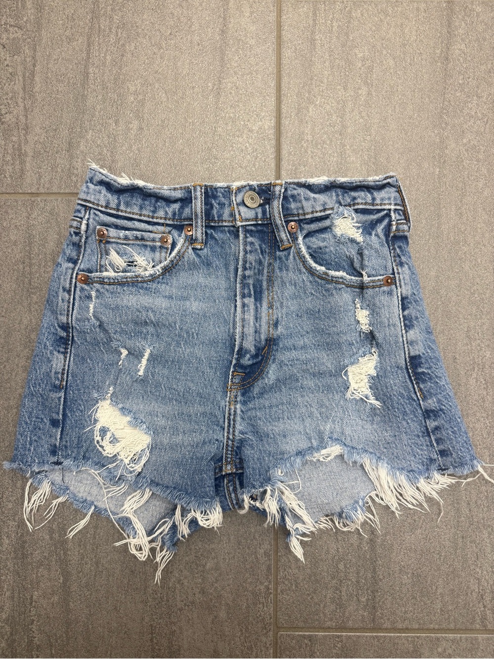 Abercrombie & Fitch Distressed High rise “mom” Denim Shorts